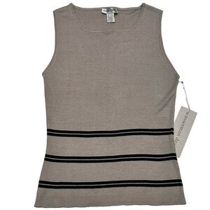 NWT Tan With Black Stripes Silk Blend Sleeveless Sweater SZ M